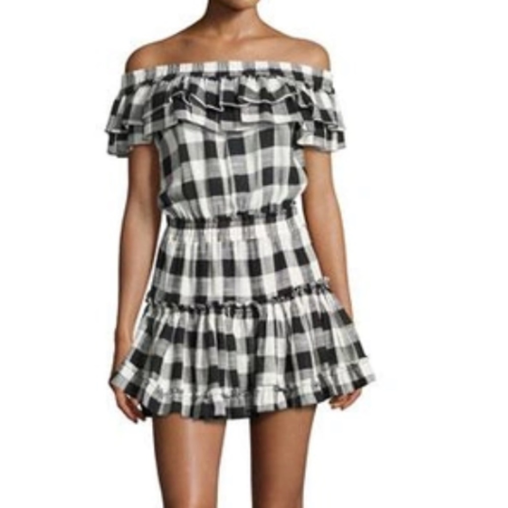 MISA Los Angeles Marielle Gingham Off-the-shoulder Ruffle Mini Dress, Size S